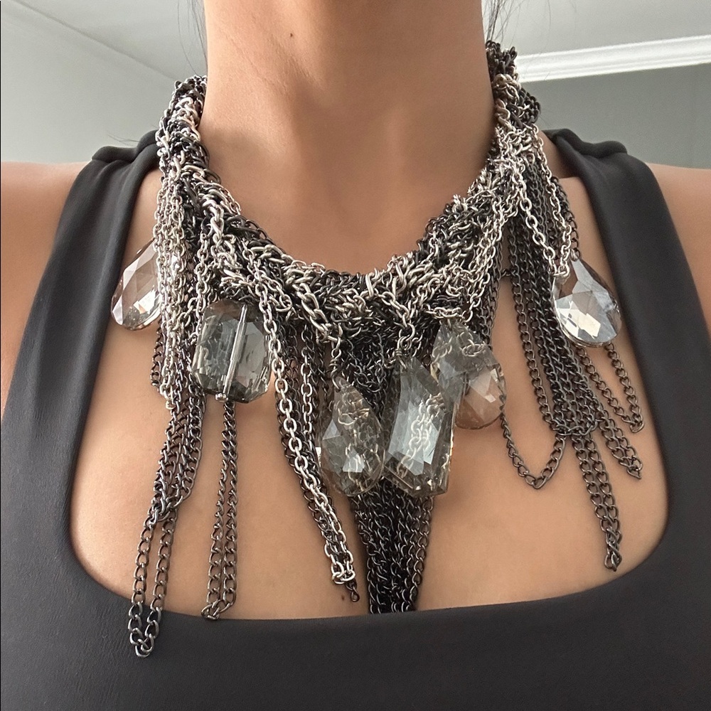 BCBGMaxAzria Silver and Black Statement Necklace